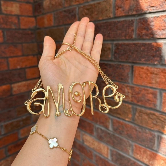 AMORE” Choker Gold Necklace Hot Item - Picture 7 of 7